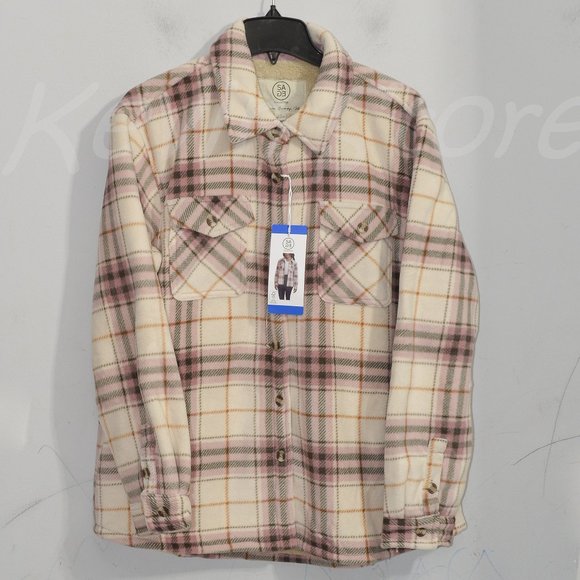 Pink NWT Sage Ladies' Plush‎ Plaid Shirt Jacket - Picture 1 of 9